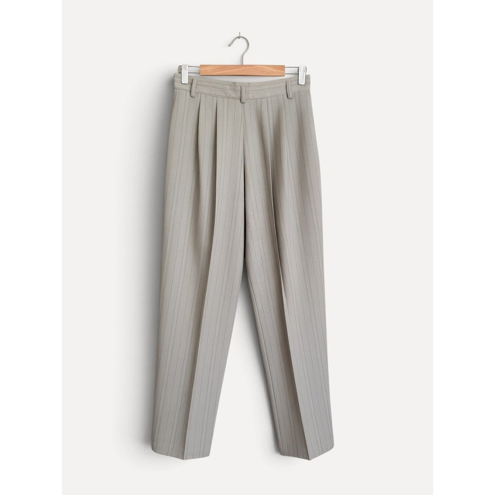 Harve Benard Trousers Vintage Pleated Pinstripe M Gray Wool High Waist Straight